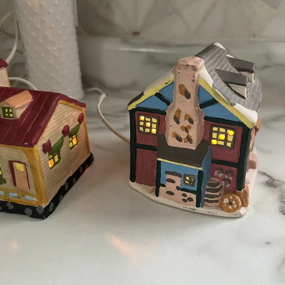 (2) Vintage Dickens Ceramic Village Christmas Cottagecore Houses With Lights